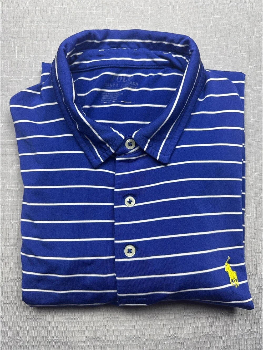Polo Ralph Lauren Men’s XL Performance Golf Polo Shirt Blue White Striped Pony